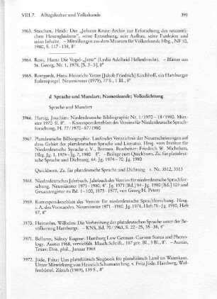 d Sprache und Mundart; Namenkunde; Volksdichtung