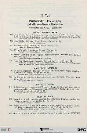 II. Teil: Kupferstiche – Radierungen – Schabkunstblätter – Farbstiche vorwiegend des XVIII. Jahrhunderts (Nr. 732-1266)