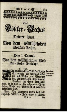 Das I. Capitel. Von dem willkührlichen Völcker-Rechte überhaupt.