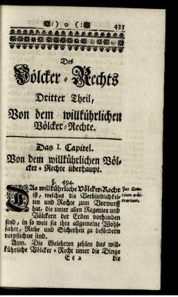 Das I. Capitel. Von dem willkührlichen Völcker-Rechte überhaupt.