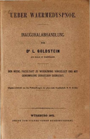 Ueber Waermedyspnoe : Inauguralabhandlung