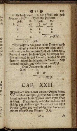 Cap. XXIII. Wenn forn und mitten einzelne Brüche stehen, [...]