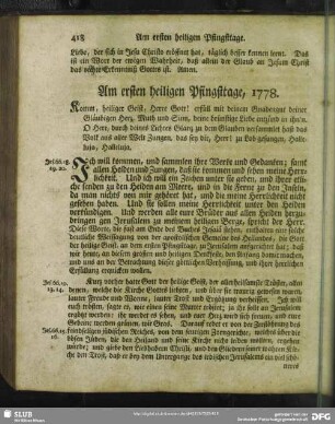 Am ersten heiligen Pfingsttage, 1778