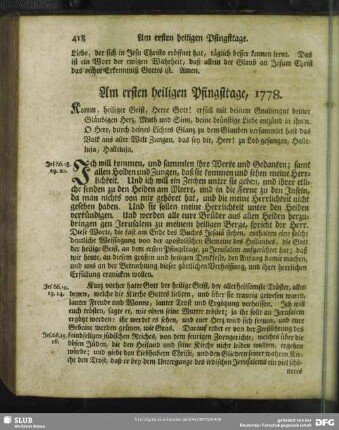 Am ersten heiligen Pfingsttage, 1778
