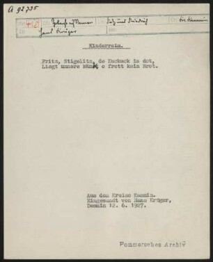 Fritz, Stieglitz, de Kuckuck is dot