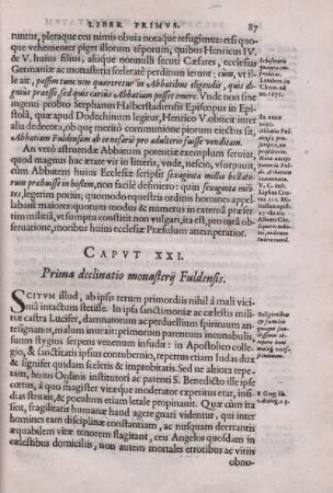 Caput XXI. Prima declinatio monasterij Fuldensis.