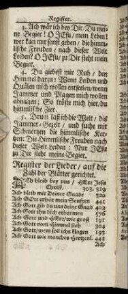 Register der Lieder/ auf die Zahl der Blätter gerichtet.