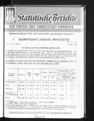 Das Bauhauptgewerbe in Hamburg im März 1966 : Lfd. Nr. 14