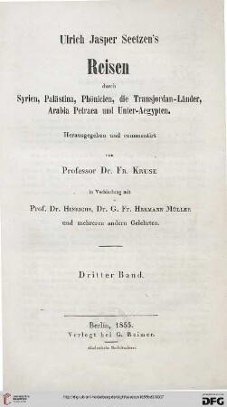 Band 3: Reisen durch Syrien, Palaestina , Phoenicien, die Transjordan-Laender, Arabia Petraea und Unter-Aegypten