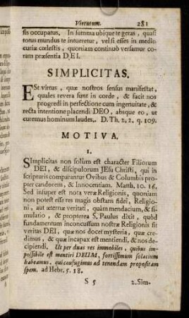 281-294, Simplicitas. Pax Animae. Zelus Religionis. Zelus Salutis Animarum.