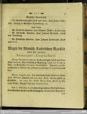 Wegen der Römisch-Kaiserlichen Majestät haben sich legitimirt