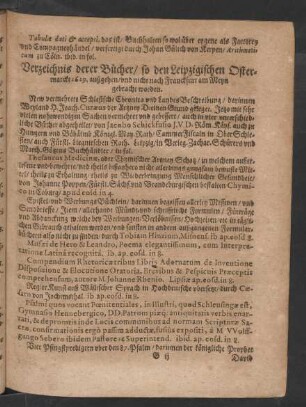 Verzeichnis derer Bücher/ so den Leipzigischen Ostermarckt 1629. außgehen/ und nicht nach Franckfurt am Meyn gebracht worden.