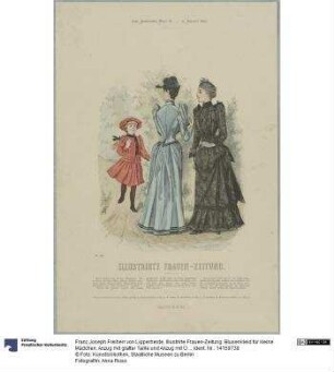 Illustrirte Frauen-Zeitung: Blusenkleid für kleine Mädchen, Anzug mit glatter Taille und Anzug mit Überkleid
