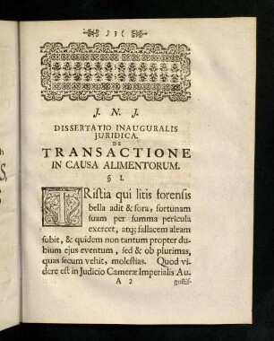 3-15, Dissertatio Inauguralis Juridica de Transactione in Causa Alimnetorum