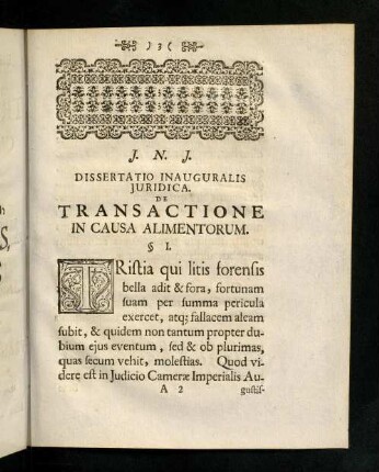 3-15, Dissertatio Inauguralis Juridica de Transactione in Causa Alimnetorum