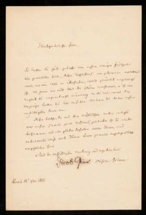 Brief von Jacob Grimm und Wilhelm Grimm an Elisabeth Maria Anna Jerichau-Baumann