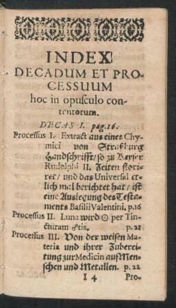 Index Decadum Et Processuum hoc in opusculo contentorum.