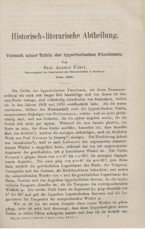 Versuch neuer Tafeln der hyperbolischen Functionen.
