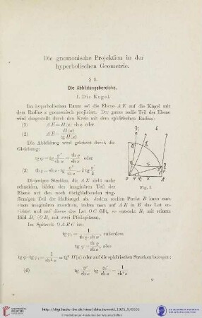 Die gnomonische Projektion in der hyperbolischen Geometrie