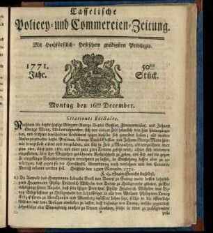 50tes Stueck, Montag den 16ten December 1771