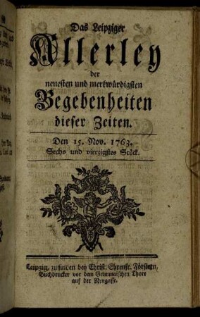 Den 15. Nov. 1763. Sechs und vierzigstes Stück.