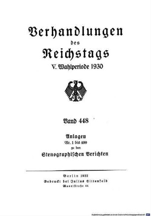 Verhandlungen des Reichstages. Stenographische Berichte. 448. 1930