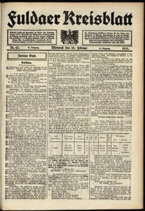 Zweite Ausgabe vom Mittwoch, den 22. Februar 1911.