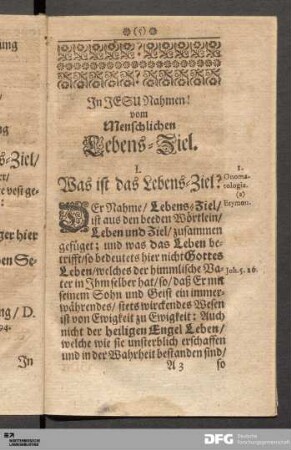 I. Was ist das Lebens-Ziel?