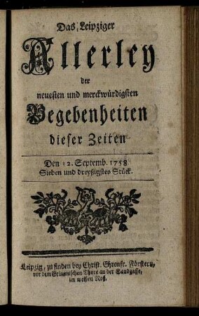 Den 12. Septemb. 1758. Sieben und dreyßigstes Stück.