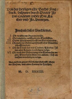 Von der heyligen Ehe Sechs Fragstuck