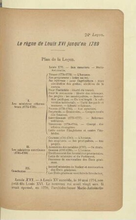 Le règne de Louis XVI jusqu'en 1789