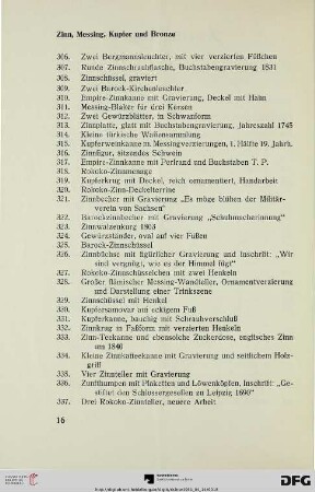 Zinn, Messing, Kupfer und Bronze (Nr. 306-351)
