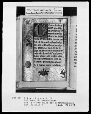 Niederdeutsches Stundenbuch (Lüning-Bergheim-Gebetbuch) — Textseite mit Bordürenrahmen und Initiale O, Folio 131verso