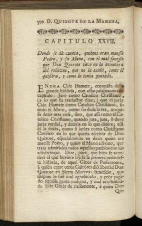 Capitulo XXVII. Donde se dà cuenta, quiènes eran maesse Pedro, y su Mono, [...]
