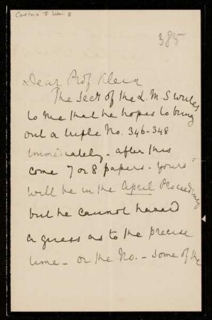 Nr. 21: Brief von Arthur Cayley an Felix Klein, Cambridge, 15.5.1889
