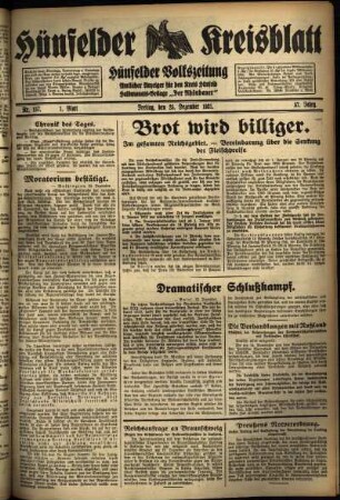 Erste Ausgabe vom Freitag, den 25. Dezember 1931.