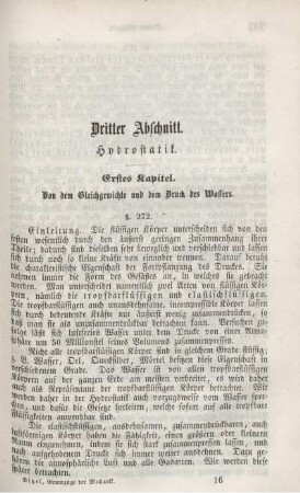 Dritter Abschnitt. Hydrostatik.