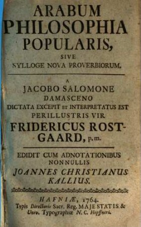 Arabum Philosophia Popularis, Sive Sylloge Nova Proverbiorum