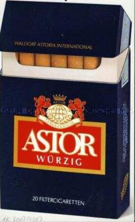 Werbeschild (doppelseitig) für "Astor würzig"-Zigaretten