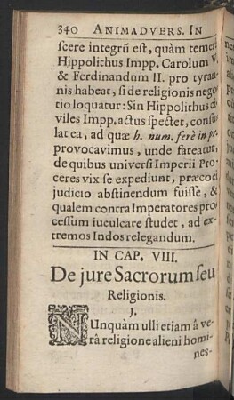 In Cap. VIII. De jure Sacrorum sev Religionis.