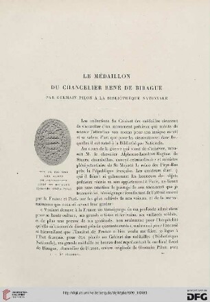 5. Pér. 1.1920: Le médaillon du chancelier René de Birague par Germain Pilon à la Bibliothèque nationale