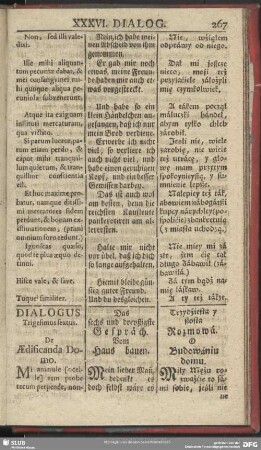 Dialogus Trigesimus sextus. De Aedificanda Domo