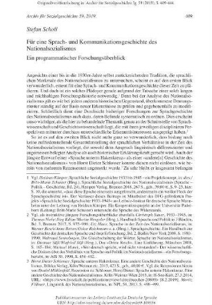 Für eine Sprach- und Kommunikationsgeschichte des Nationalsozialismus. Ein programmatischer Forschungsüberblick