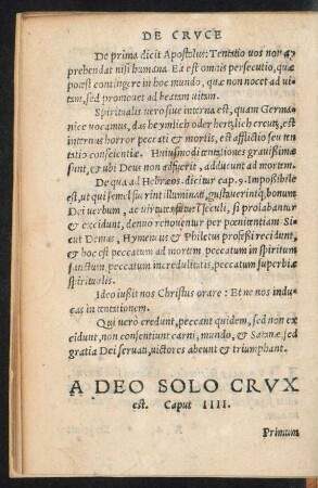 A Deo Solo Crux est. Caput IIII.