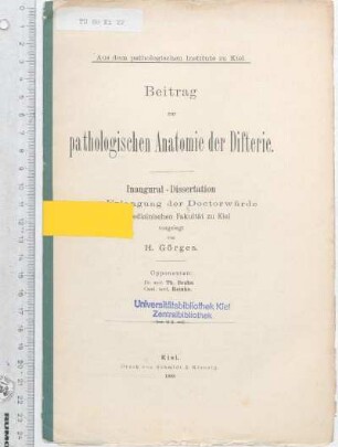 Beitrag zur pathologischen Anatomie der Difterie