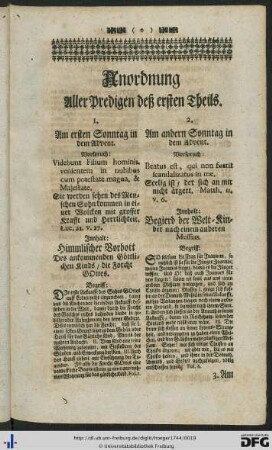 Anordnung aller Predigen deß ersten Theils.