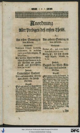 Anordnung aller Predigen deß ersten Theils.