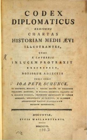 Codex diplomaticus exhibens chartas historiam medii aevi illustrantes