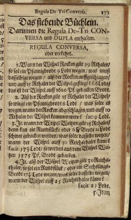 Das siebende Büchlein. Darinnen die Regula De-Tri Conversa und Dupla enthalten.