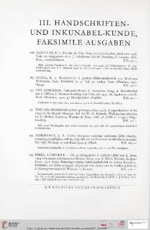 III. Handschriften und Inkunabel-Kunse, Faksimile-Ausgaben (Nr. 188-250)